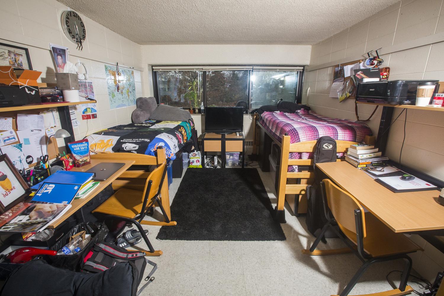 A double room in Johnson Hall.