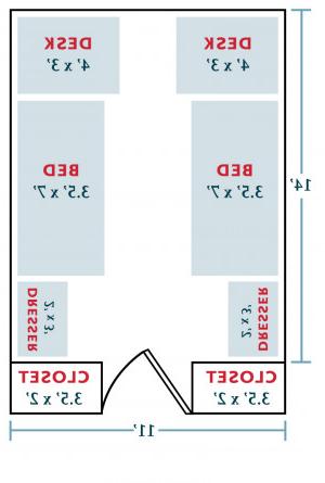 The basic room layout for Carthage College residence halls including Johnson, Tarble, Denhart, an...